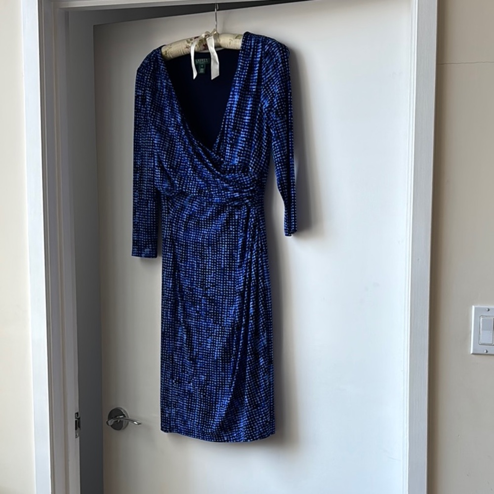 Lauren Ralph Lauren Blue Patterned Long Sleeve Dress